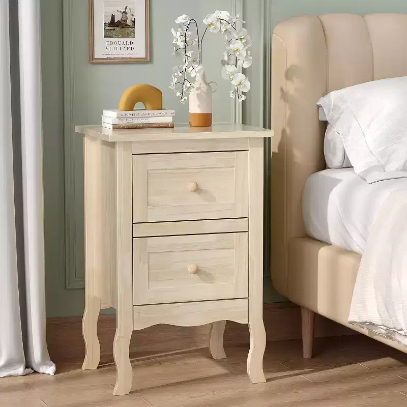 VINGLI Solid Wood Nightstand Unfinished for Color DIY, Small Natural Wood Night Stand for Bedroom with Drawers,Real Wooden Bed Side Table