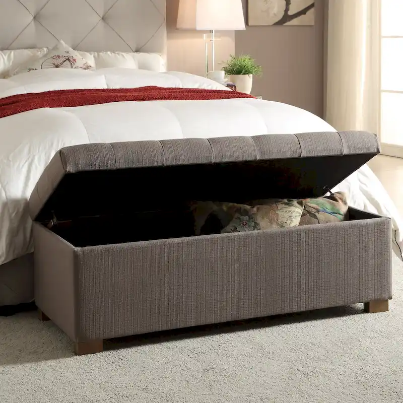 Button-Tufted Velvet Storage Bench with Safety Hinges – Living Room & Bedroom