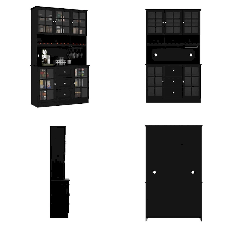 78.9Pantry Buffet White Buffet with Wine Glass Rack Drawer and Hutch