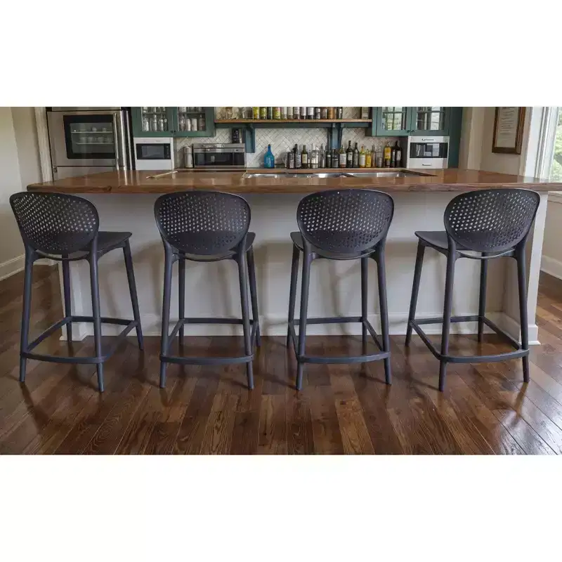 Set of Four 30 Dark Gray Heavy Duty Plastic Low Back Bar Height Bar Chairs