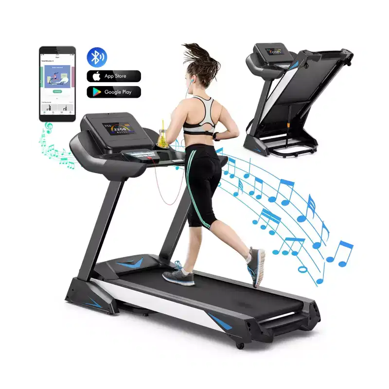 Gymax 4.75 HP Treadmill with APP and Auto Incline Folding Treadmill with Bluetooth Speakers and LED Display Electric Running Machine