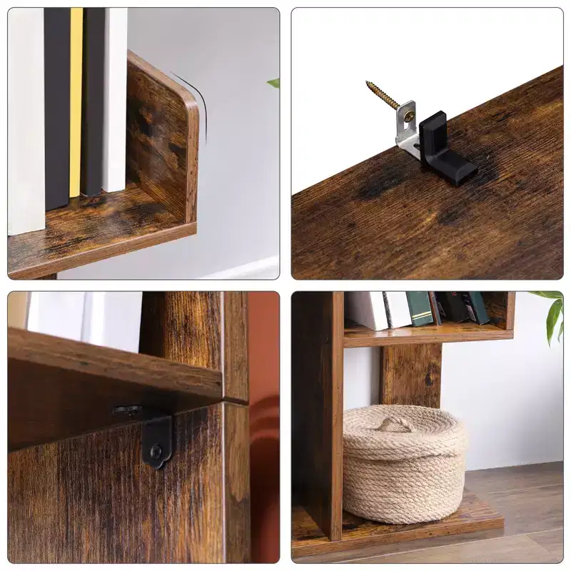 55''H Bookshelf, Tree-Shaped Bookcase with 13 Storage Shelves, Rounded Corners