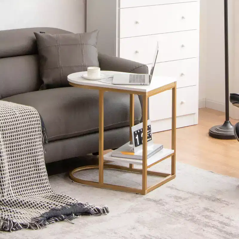 Costway C-shaped Side Table 2-Tier End Table with Storage Modern Compact Snack Table