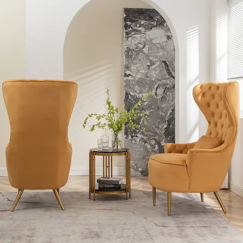KINWELL Tufted High Wingback Accent Chairs Velvet Armchairs, Set of 2