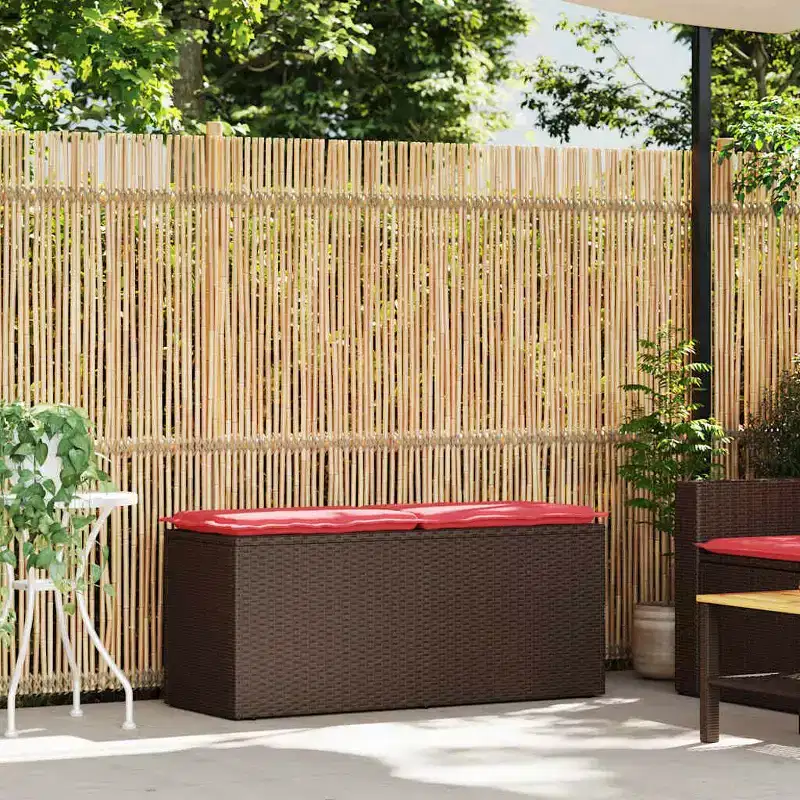 vidaXL Patio Bench with Cushion Brown 43.3x15.7x17.3 Poly Rattan