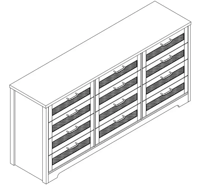 Jojoka 12-Drawer Rattan Weave Chest of Drawers - MDF, Black, Modern Home Storage Chest