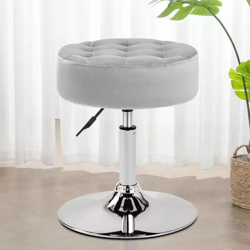 Furniliving Mid-Century Tufted Adjustable Swivel Makeup Ottoman Stool, Velvet, Big Size Round Vanity Stool Chair for Bedroom/Living Room