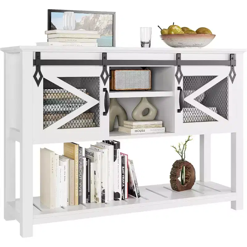 46 Console Table with Open Storage Shelf, Modern Wood 2 Tier Entryway Table, Sofa Entry Tables Behind Couch for Living Room, Hallway, Entrance Foyer