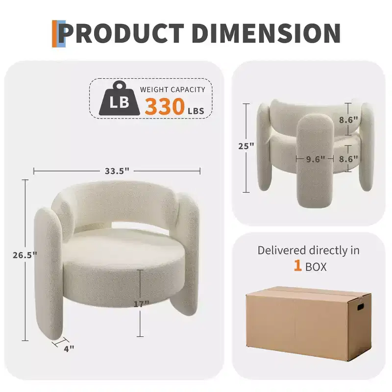 GustoWave Modern Upholstered Accent Chair with Solid Wood Frame, Mid-Century Chenille Round Armchair Chair with Curved Backrest