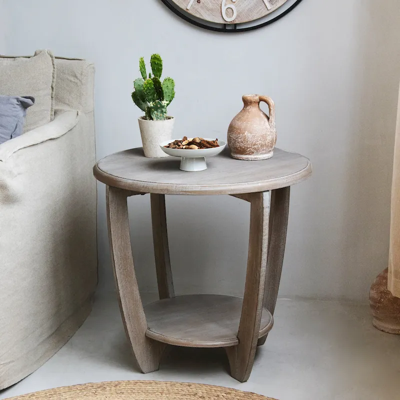 COZAYH  of 2 Rustic Farmhouse end Table with Storage Shelf, French Country Accent Side Table , Vintage Grey Finish