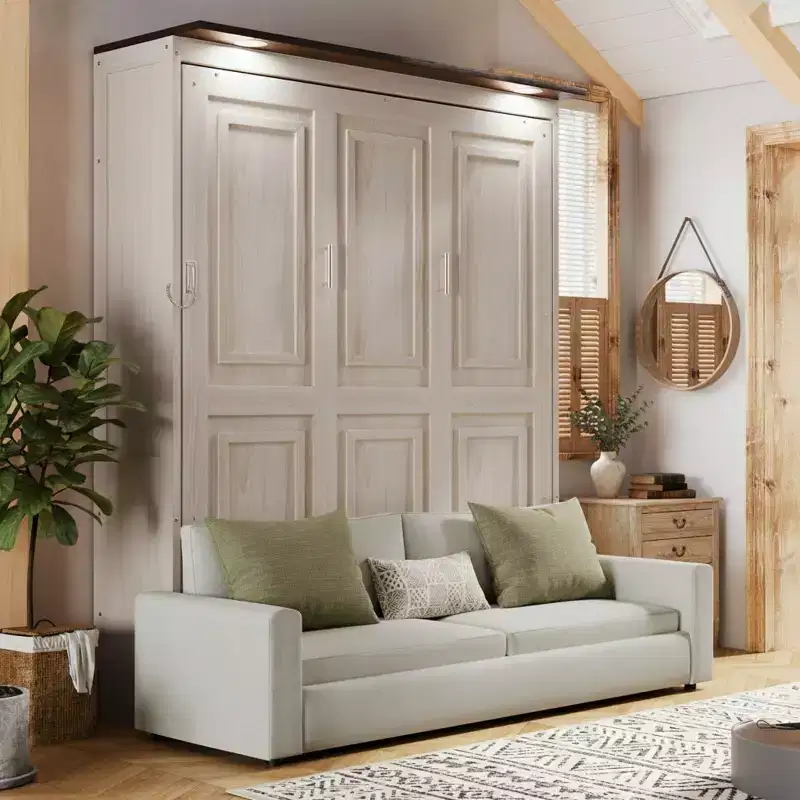 Polibi Queen Murphy Bed Cabinet with Linen Sofa & LED Lights