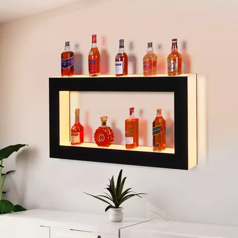 48 LED Lighted Liquor Bottle Display Shelf - 2-Step Bar Shelf with Remote & App Control, Black