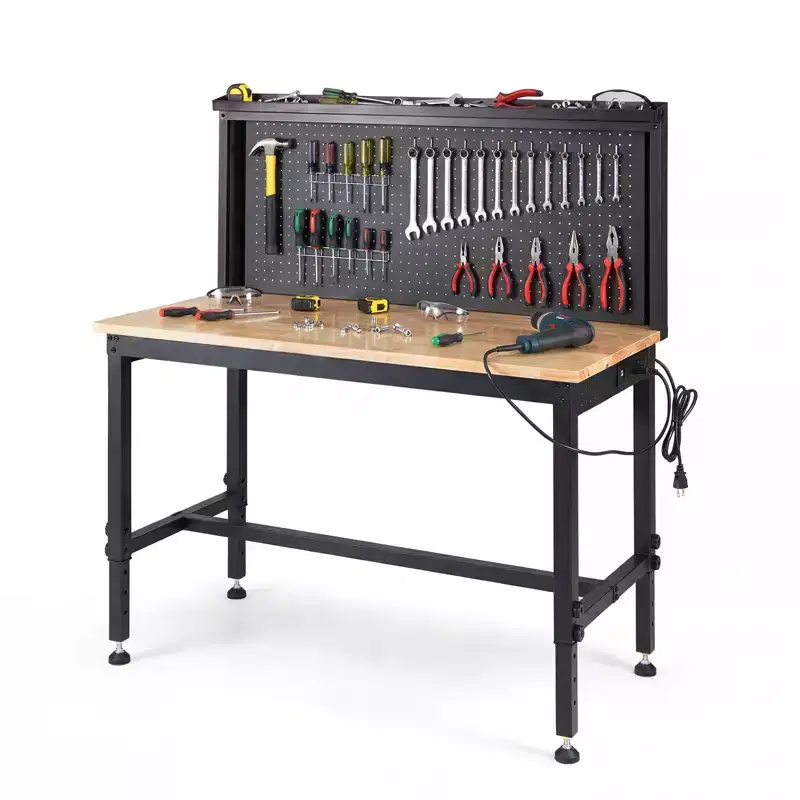 Costway 48'' Heavy Duty Workbench w/ AC/USB Outlets and Pegboard Max Load 2000 LBS