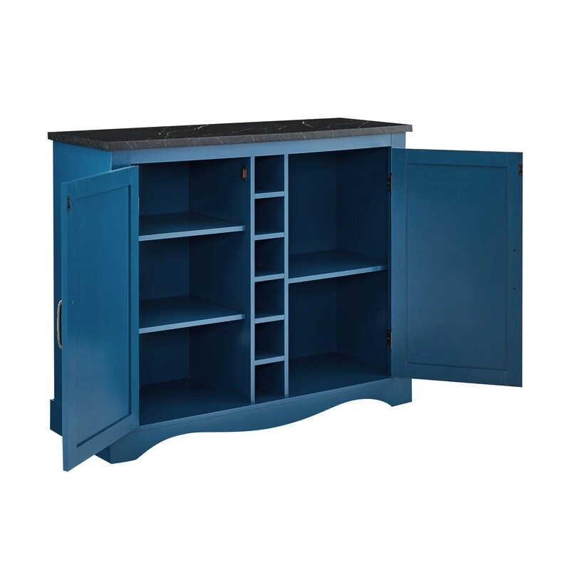 47 Marbling Countertop Buffet Bar Cabinet w/ Glass Holders