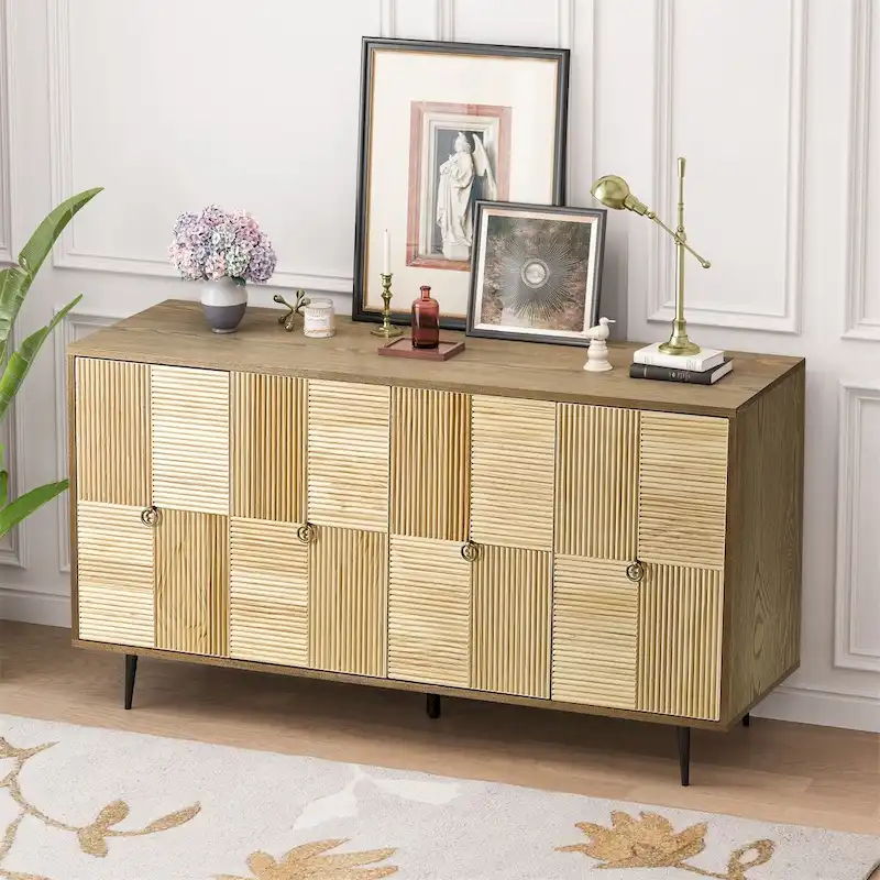 4-Door Storage Cabinet with Carved Panel Doors