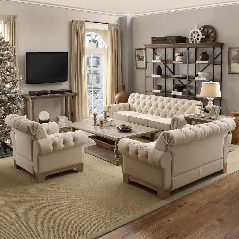 Tufted Scroll Arm Accent Chair with Nailhead Trim