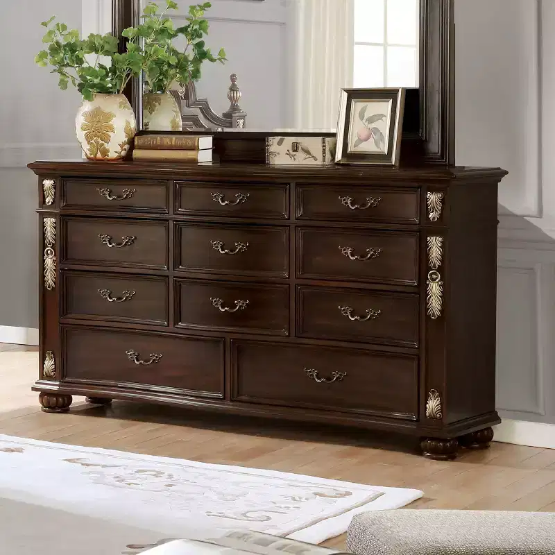 11 Drawer Dresser Brown Cherry -