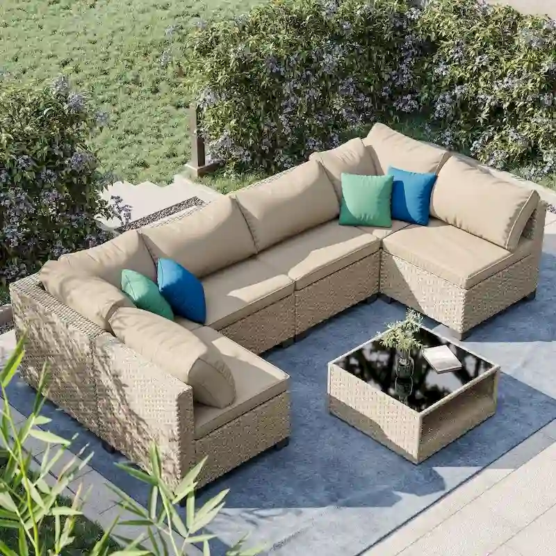 7-Piece Patio Sectional Sofa with Water Resistant Thick Cushions
