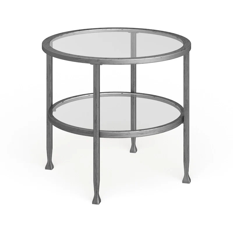 Glenn Silver Metal Round Side Table with Shelf