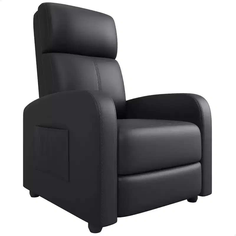 PU Leather Recliner Chair, Lazy Recliner Ergonomic Adjustable Single Sofa Enhanced with Side Pocket, Tall Back & Padded Seat for Living Room