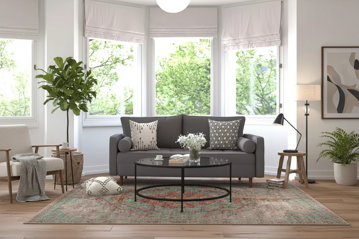 Upholstered Mid-Century Modern Pocket Spring Sofa with Wooden Legs and Removable Back Cushions