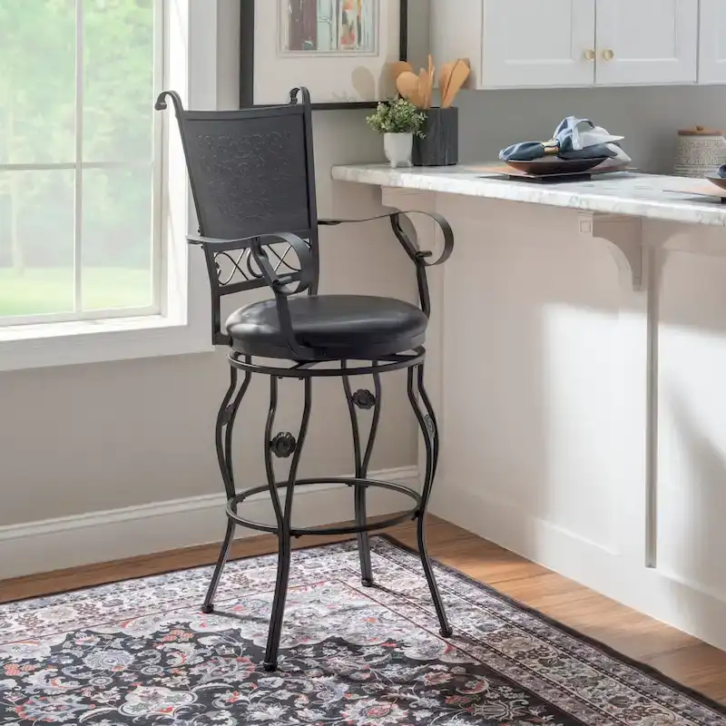 Big & Tall Swivel Barstool with Faux Leather Seat – 400 lbs Capacity, Matte Black, 30