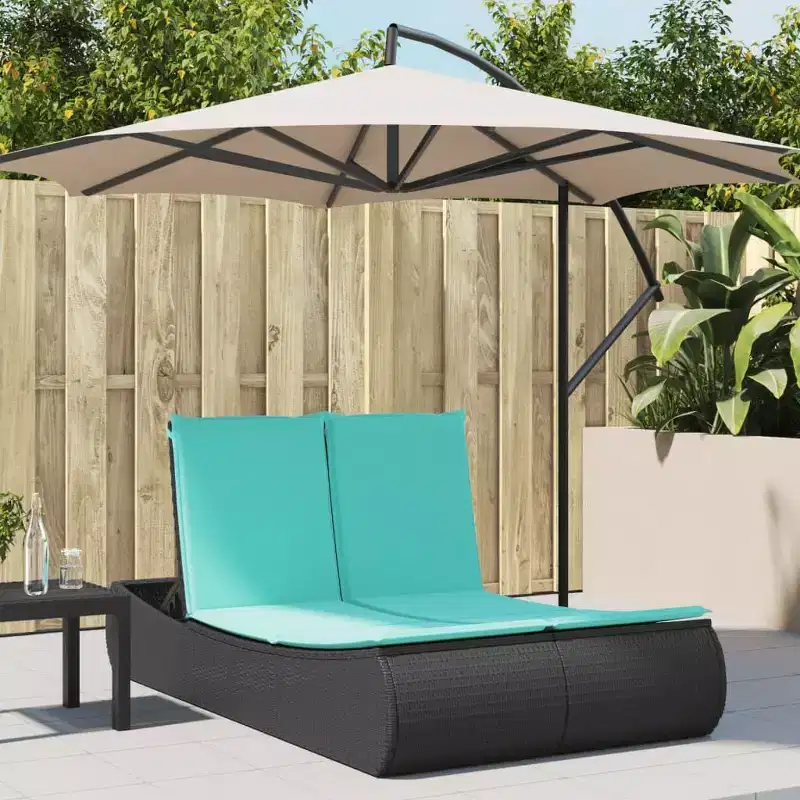 vidaXL Double Sun Lounger with Cushions Poly Rattan