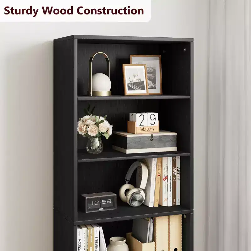 71.4 Tall Farmhouse 6-Shelf Wooden Bookcase with Doors, Industrial Display Storage for Bedroom, Living Room & Office