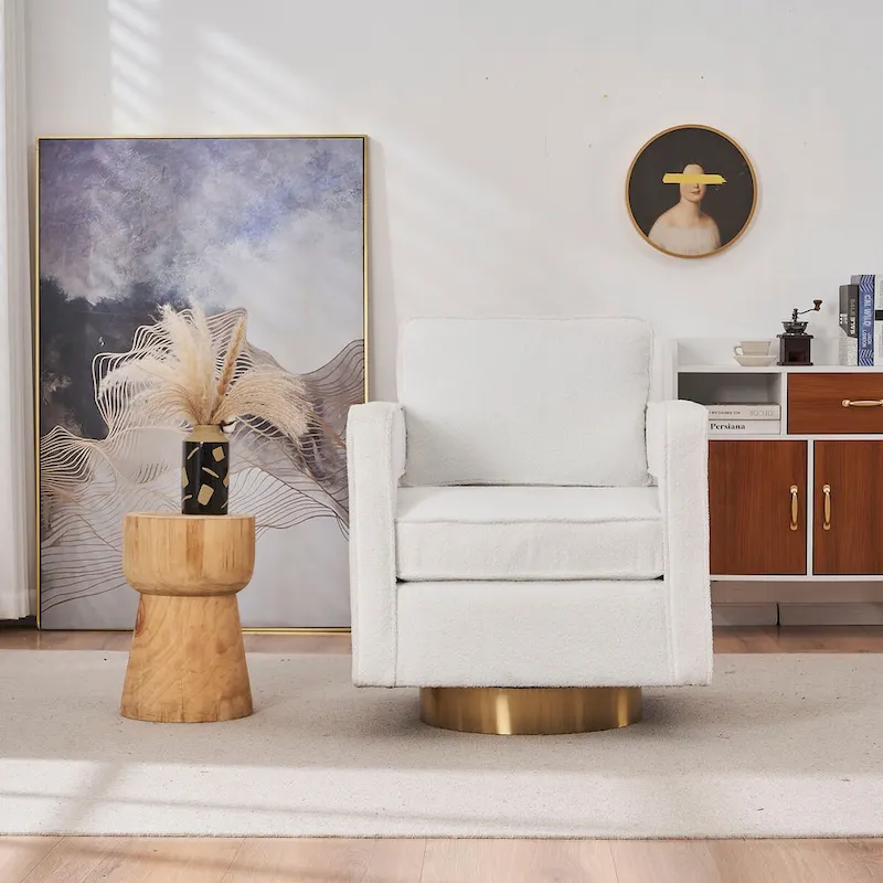 Ouyessir Modern Upholstered Swivel Accent Chair with Hollow-back & Golden Base