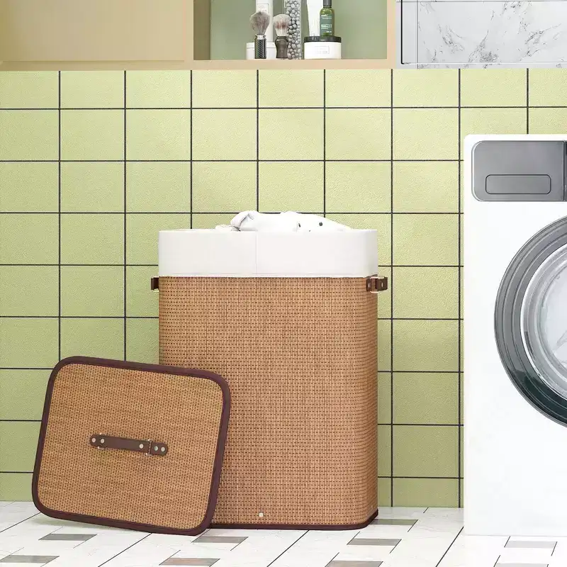 Rectangle Bamboo Laundry Hamper with Lid, 72L Storage Basket