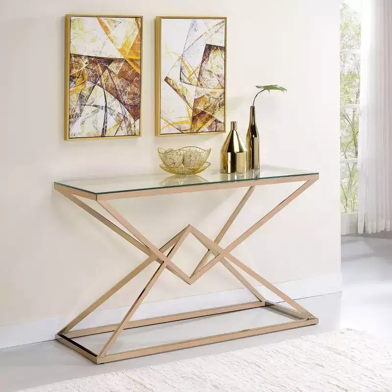 Glass Top Sofa Table Gold Plating: Steel Frame, Entryway, Modern Design, 47.25"W