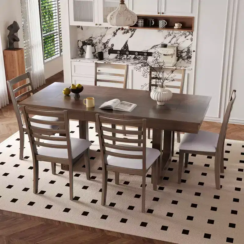 MAYEERTY 7-Piece Extendable Dining Set, 78 Rustic Table & 6 Chairs