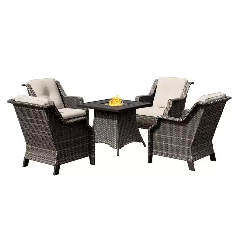 UPTIOT 4-Person Seating Group With Fire Pit And Cushions