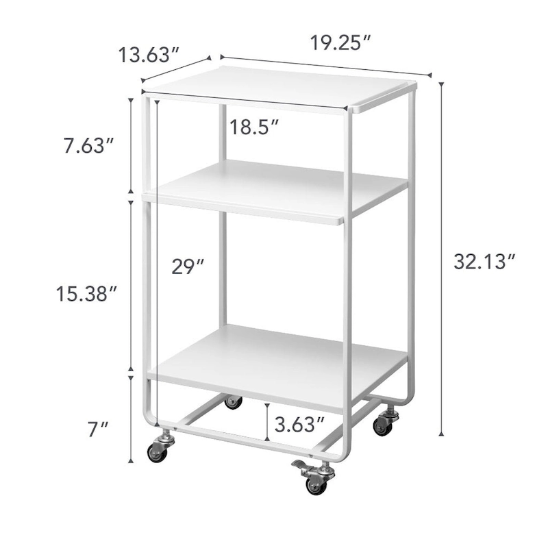 Yamazaki Home Rolling Utility Cart, Steel, Wheels - L 19.29 x W 14.96 x H 32.09 inches
