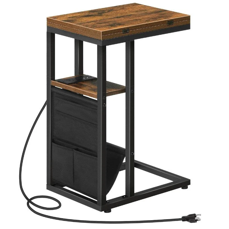 C Shaped Side Table with Charging Station - 20.5D x 15.4W x 24H