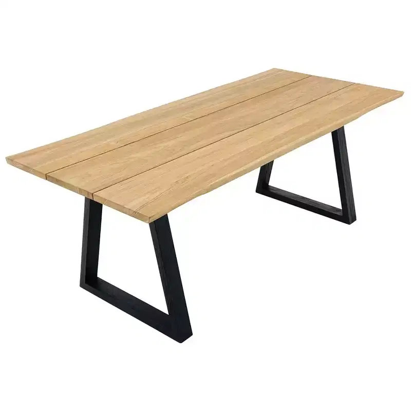 Nordic Teak 79 Natural 4-6 Person Indoor or Outdoor Dining Table - Beige w/ Black Legs