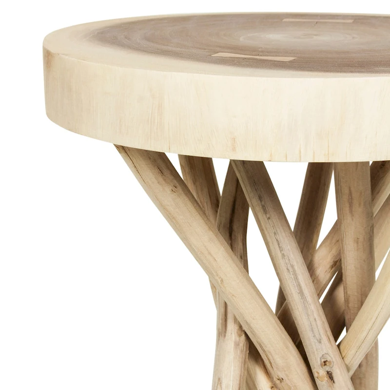 Solid Wood Cross-Cut Accent Table With Branch Base by East at Main - Small