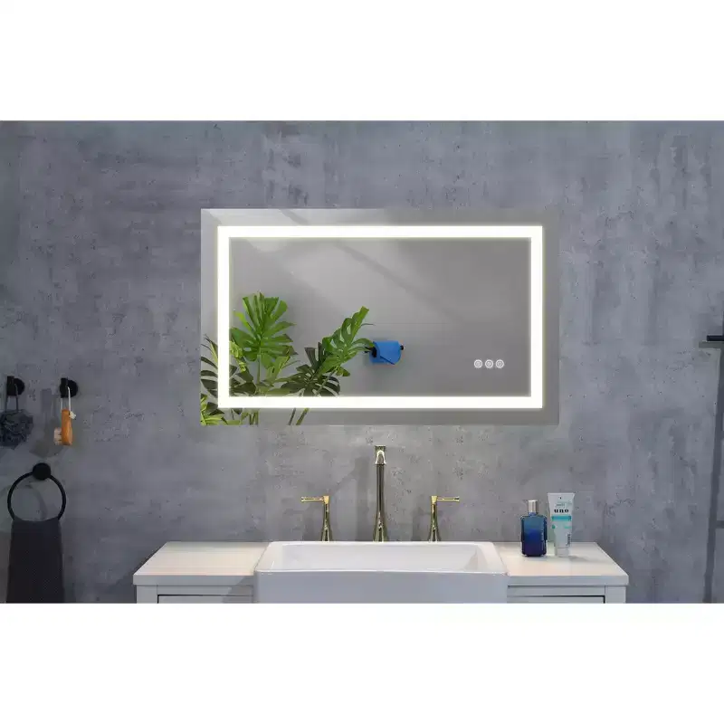 Okak Anti-Fog Bathroom Mirror with Memory and 3 Colors, Vanity Mirror with Stepless Dimmable, Wall Mirror for Bathroom, Living Room