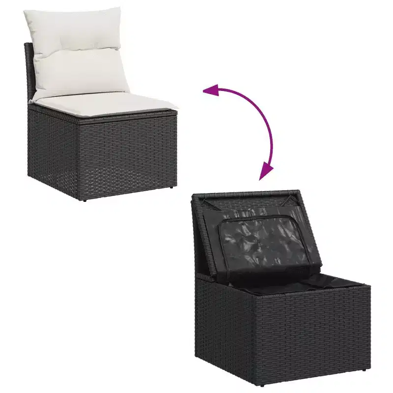 vidaXL Garden Sofa Set Black PE Rattan Large Adjustable Feet