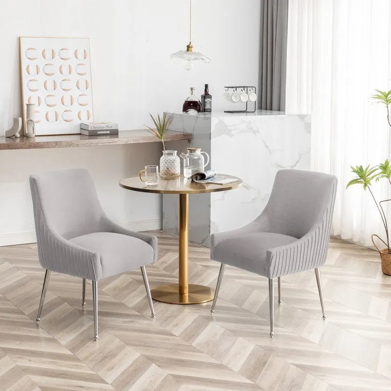 SEYNAR Modern Velvet Pleated Finish Back Dining Chair Set of 4 with Rear Handle