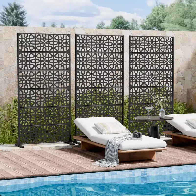MAYEERTY Perilla 01 Black Galvanized Steel Room Divider, 72x35x16, 6-Piece Double-Sided Rustproof Screen