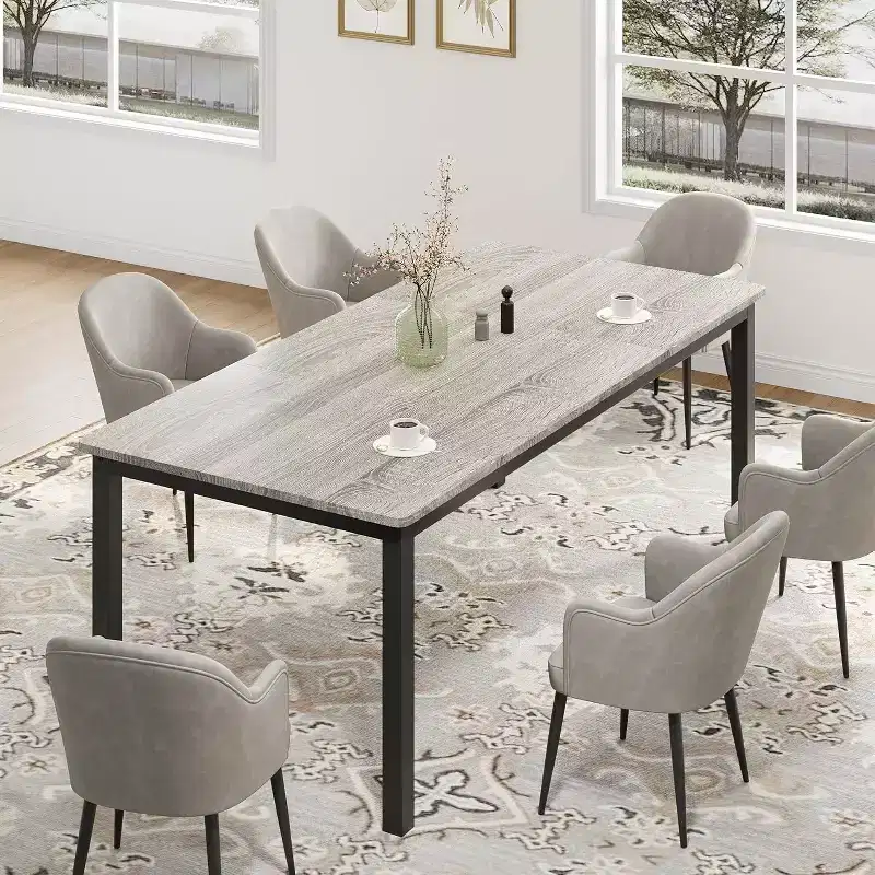 79 Large Rectangular Dining Table for 6-8 People, Industrial Wood Kitchen Table with Metal Legs