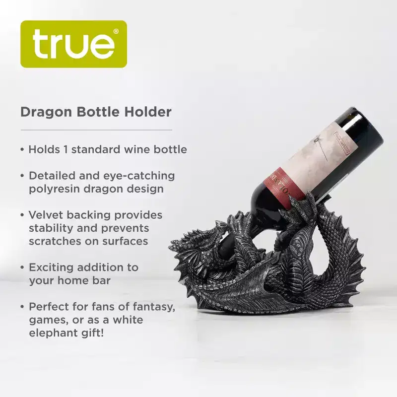 True Dragon Polyresin Wine Bottle Holder, Gothic Wine Holder, Gifts for Fantasy Fans, Game Night, Bar Decor, Holds 1 Standard Wine Bottle, Set of 1