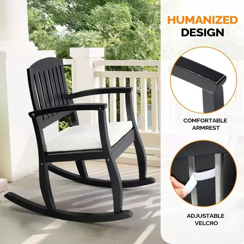 Karl Home | 36 in. Solid Wood Outdoor Rocking Chair with Cushion