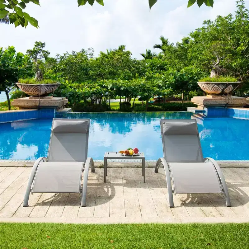 Outdoor Patio Chaise Lounge Chairs Table Set, Adjustable Aluminum Outdoor Chaise Lounge Chairs, All Weather Metal Side Table