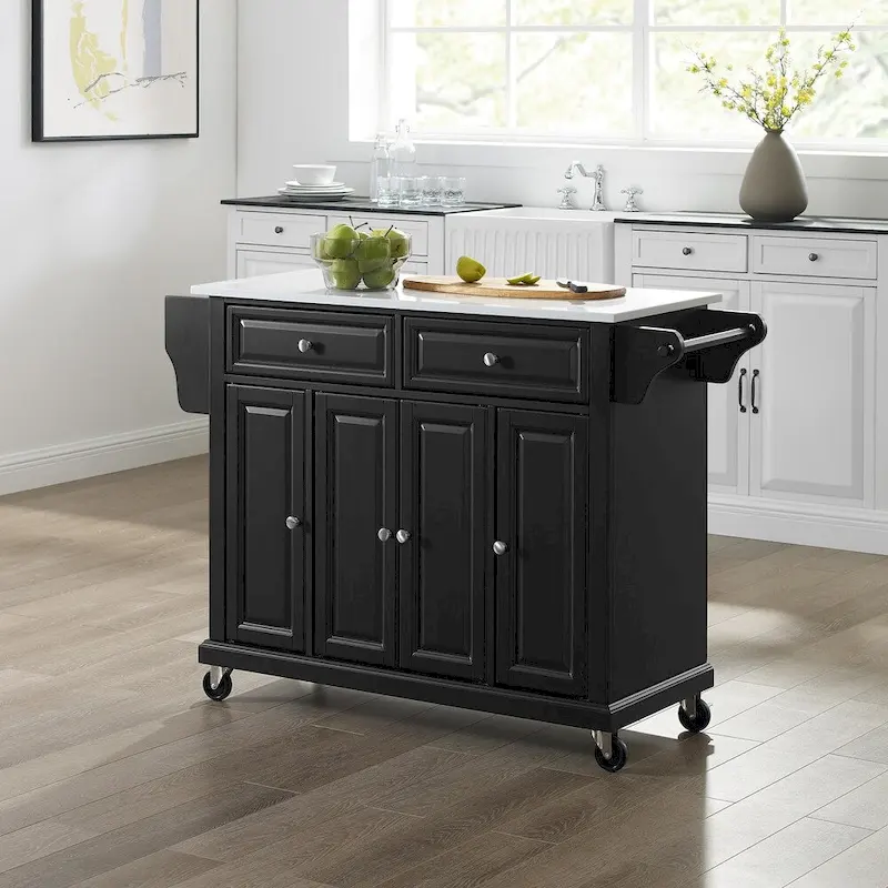 Crosley Full Size Granite Top Kitchen Cart in Black - 18d x 51.5w x 36h