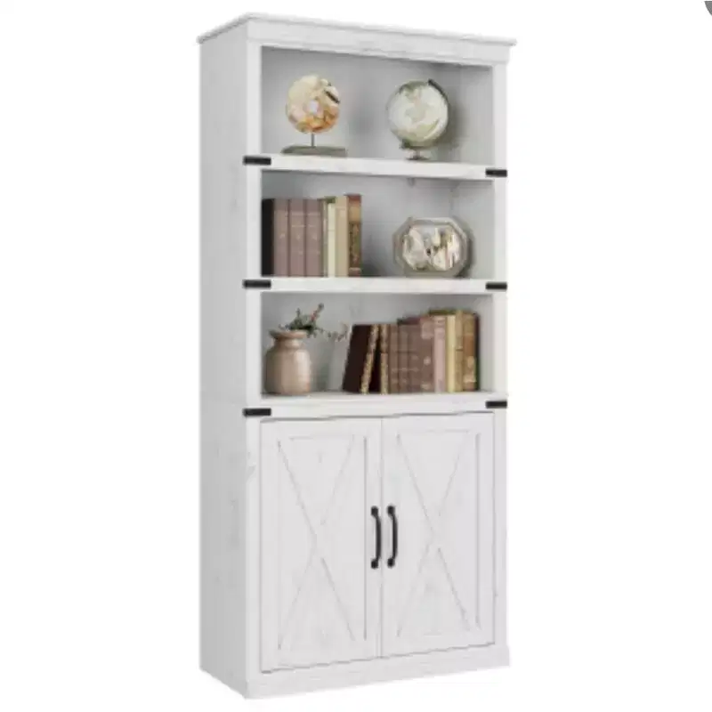 Antique White / Gray Retro 2-Door Bookcase (1-Person)