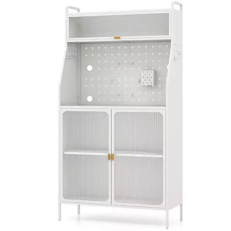 Costway 5-tier Metal Kitchen Bakers Rack with Pegboard 8 Hooks 5-position Adjustable Shelf White