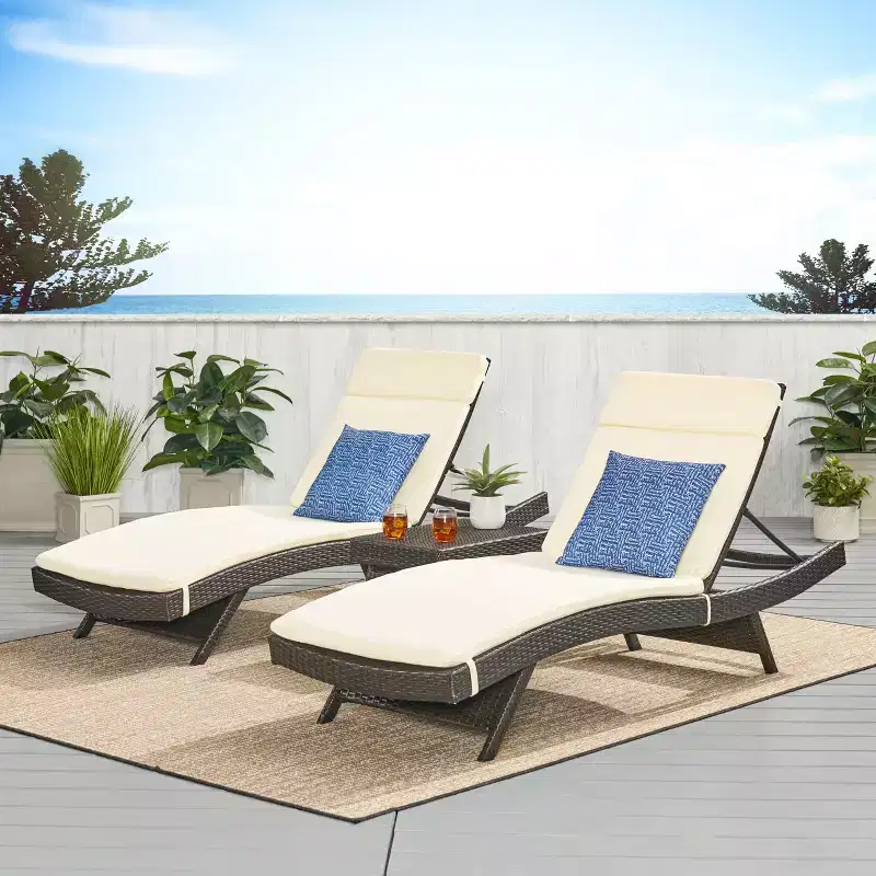 GDFStudio Olivia Multibrown 3 Piece Armless Chaise Lounge Chat Set with Cushions