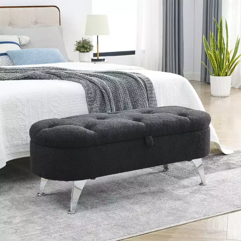 TROPOW 3.8ft Storage Ottoman Bench, Upholstered End of Bed Ottoman Bench with Storage Seating, for Foot in Bedroom, Living